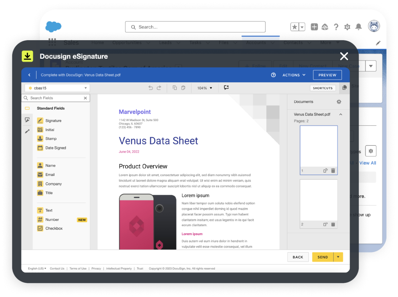 eSign Connect Send Docusign Envelope interface